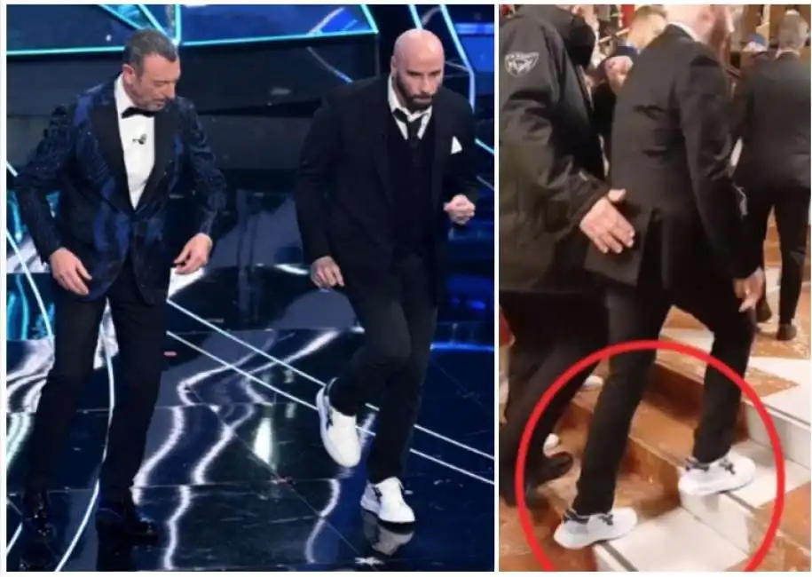 striscia la notizia john travolta scarpe u power sanremo