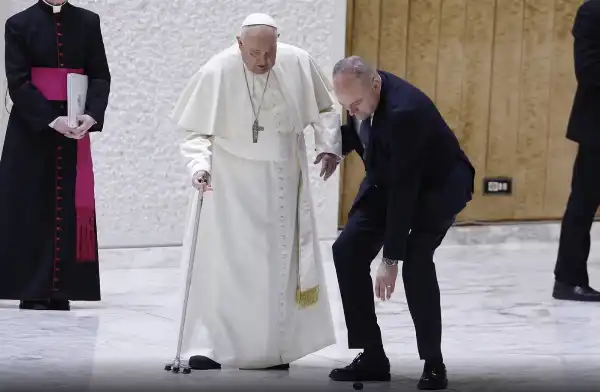 il bastone di papa francesco durante l'udienza 