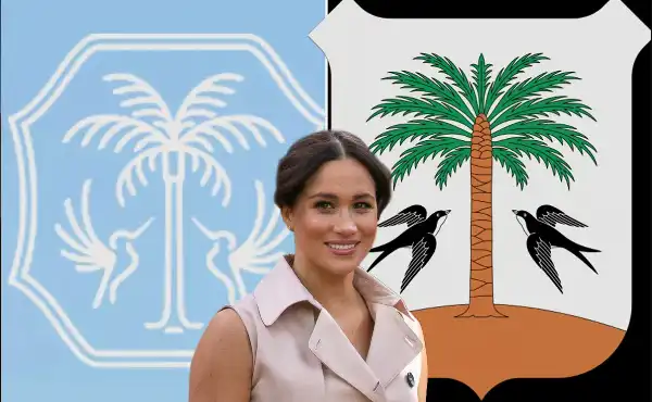 meghan markle e il logo di as ever e lo stemma di porreres