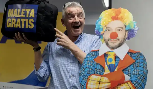 michael o'leary ceo di ryanair e il ministro spagnolo pablo bustinduy pagliaccio