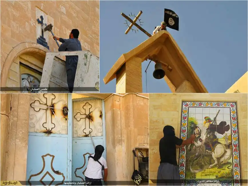 isis - dissacrazione di una chiesa a mosul 