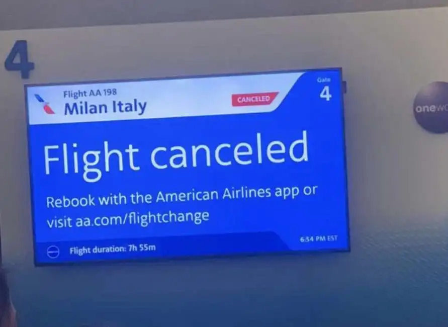 american airlines volo per milano cancellato 