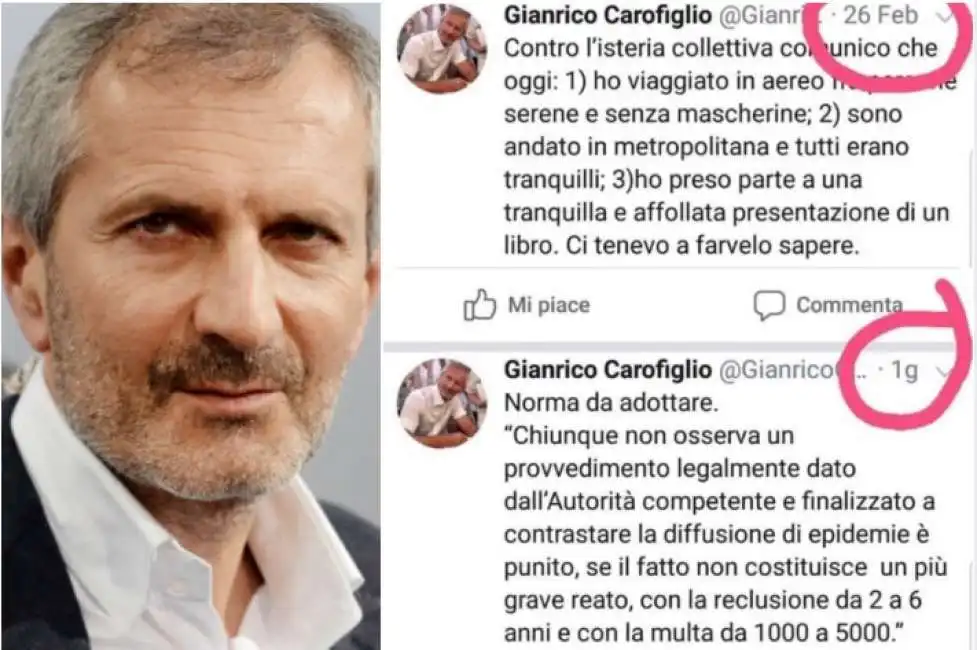 i tweet di gianrico carofiglio sul coronavirus