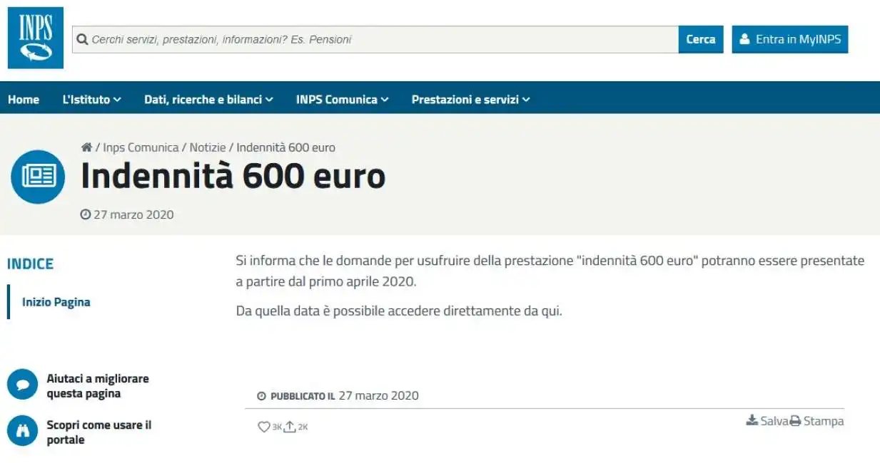 inps bonus 600 euro