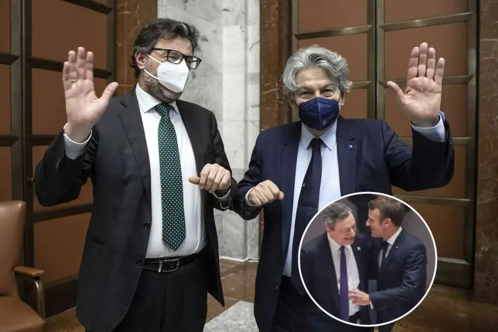 giancarlo giorgetti thierry breton emmanuel macron mario draghi