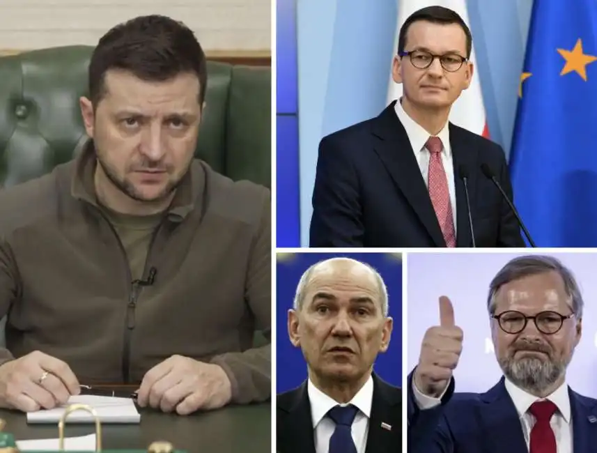 volodymyr zelensky petr fiala janez jansa mateusz morawiecki 