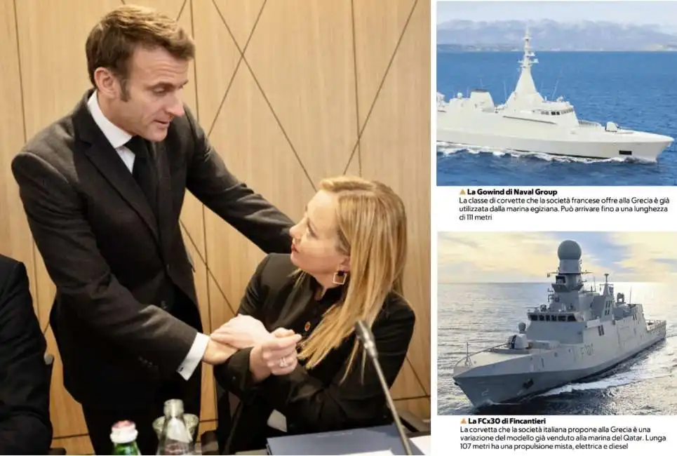 emmanuel macron giorgia meloni corvette corvetta fincantieri 