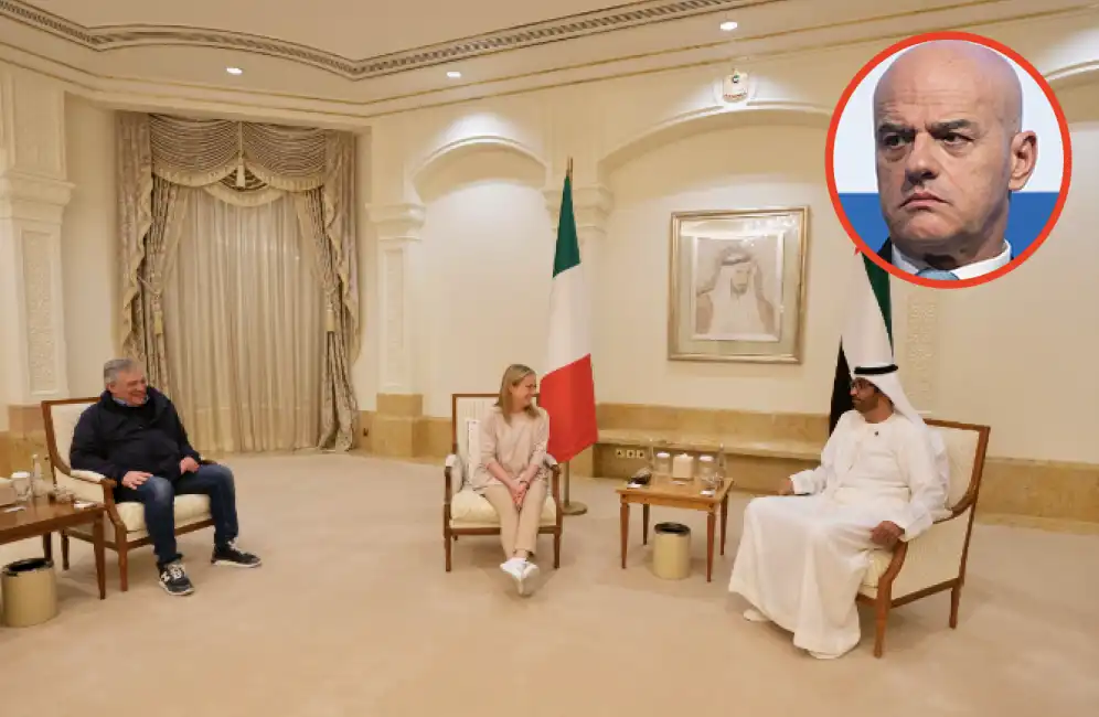 giorgia meloni ad abu dhabi con antonio tajani de scalzi