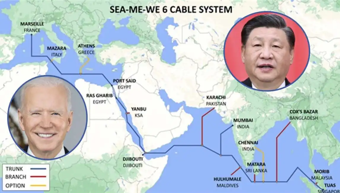 mappa del cavo south east asia-middle east-western europe 6 cavi sottomarini xi jinping joe biden