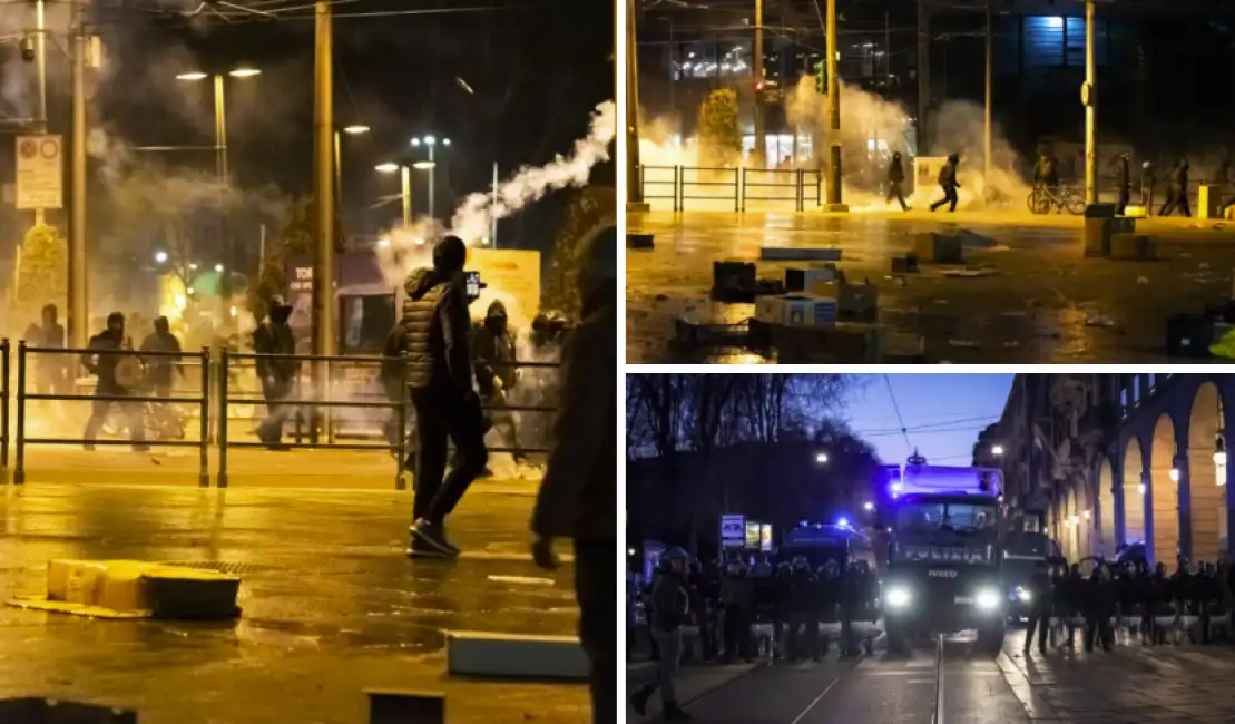 scontri torino anarchici alfredo cospito. polizia manifestazione