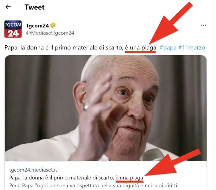 tgcom24, la donna e una piaga papa francesco bergoglio