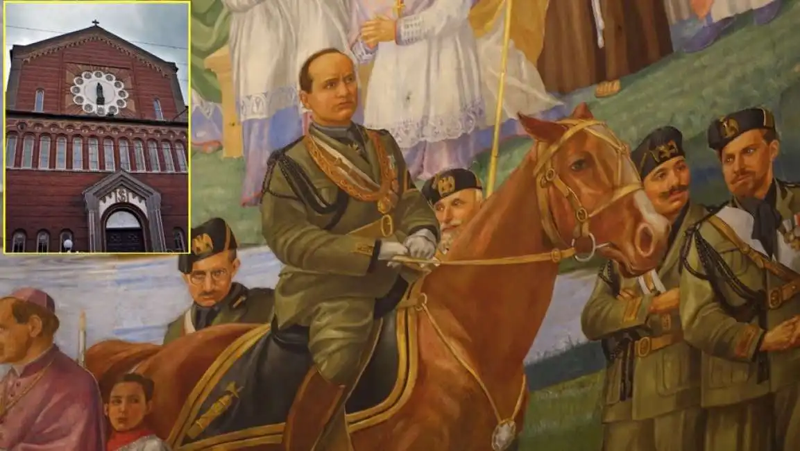 affresco con benito mussolini nella cattedrale di montreal duce