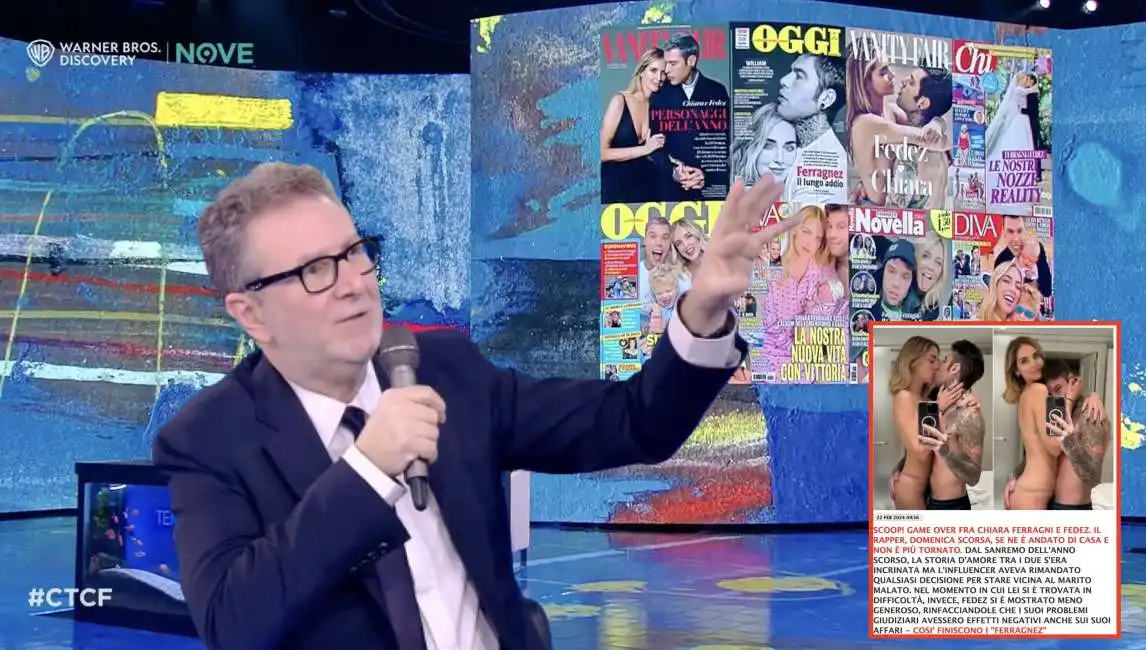 fabio fazio mostra le copertine dei settimanali sulla crisi fedez - chiara ferragni 