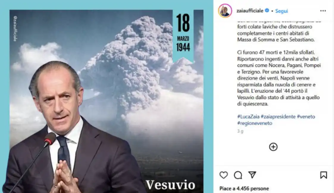 luca zaia e il post sull eruzione del vesuvio