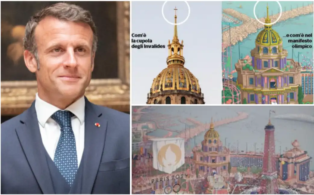 macron manifesti per i giochi olimpici cupola degli invalides