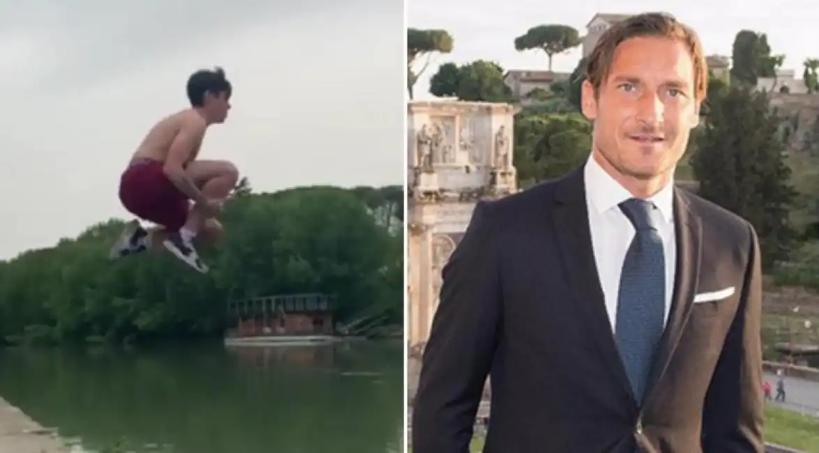 totti tifoso giallorosso che si butta nel tevere