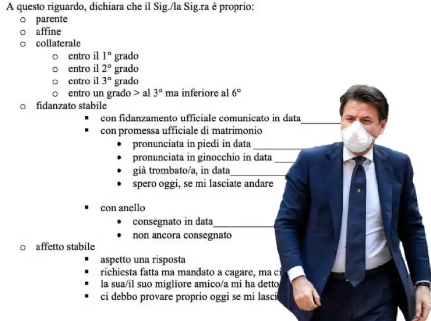 giuseppe conte congiunti affetti stabili coronavirus autocertificazione