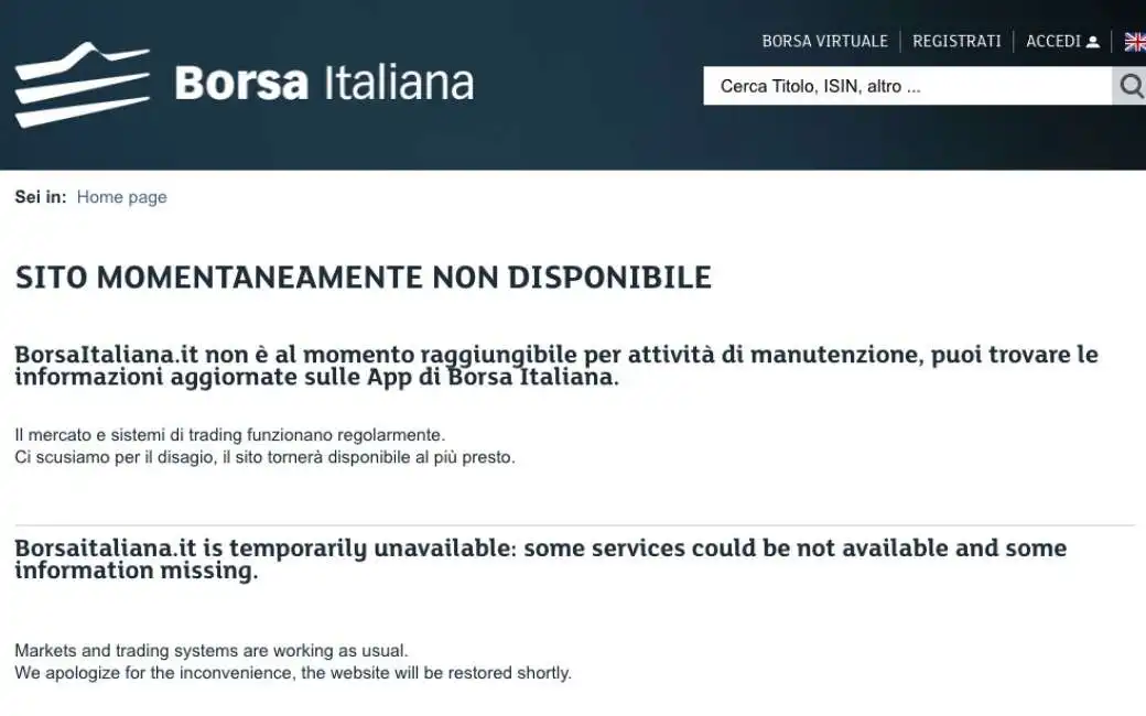 sito di borsa italiana down