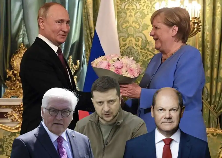 frank walter steinmeier volodymyr zelensky olaf scholz vladimir putin angela merkel 