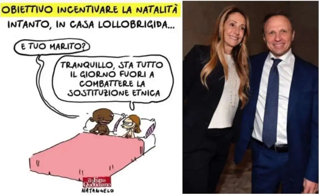 arianna meloni francesco lollobrigida vignetta fatto quotidiano satira