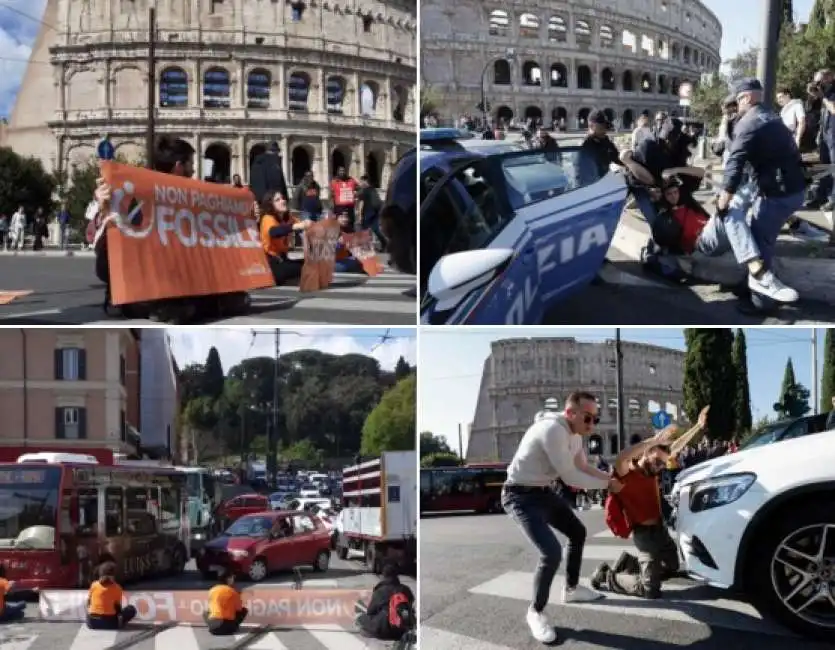 attivisti di ultima generazione bloccano il traffico al colosseo 