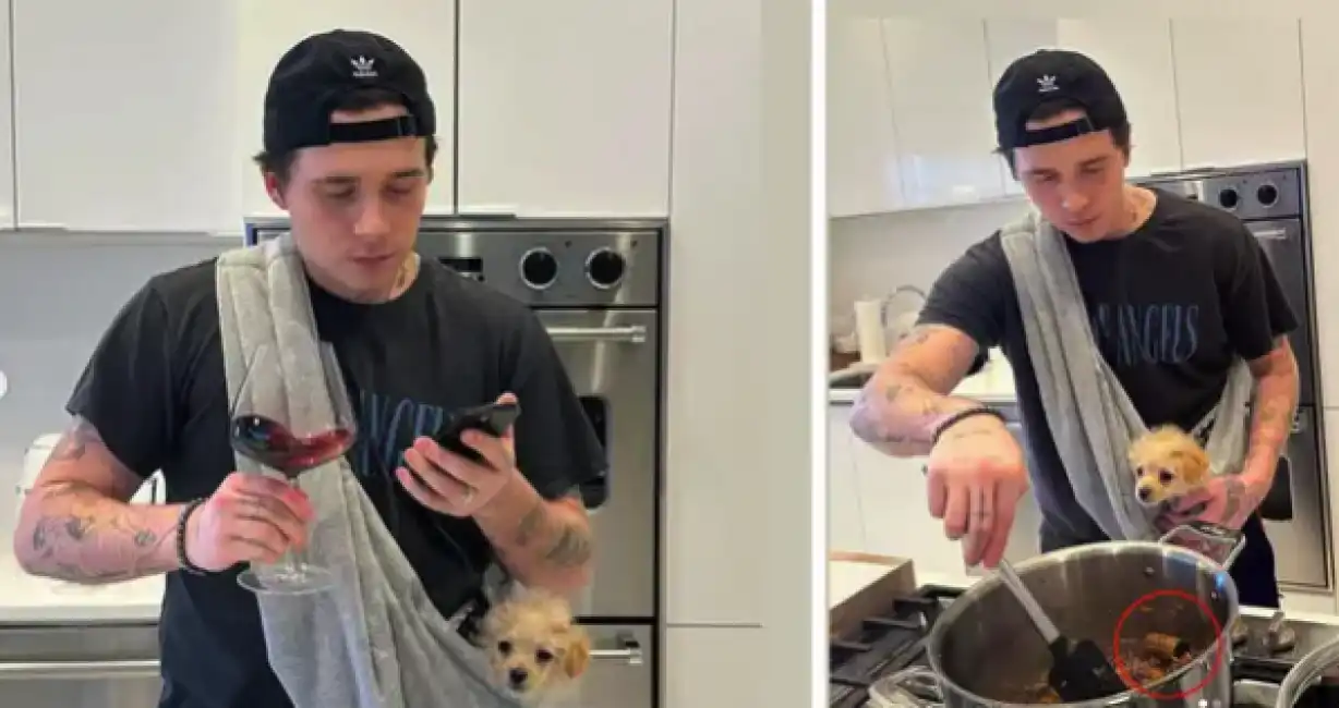 brooklyn beckham cuoce il ragu con un tappo nella pentola