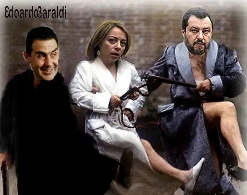 roberto vannacci - giorgia meloni - matteo salvini - meme by edoardo baraldi 