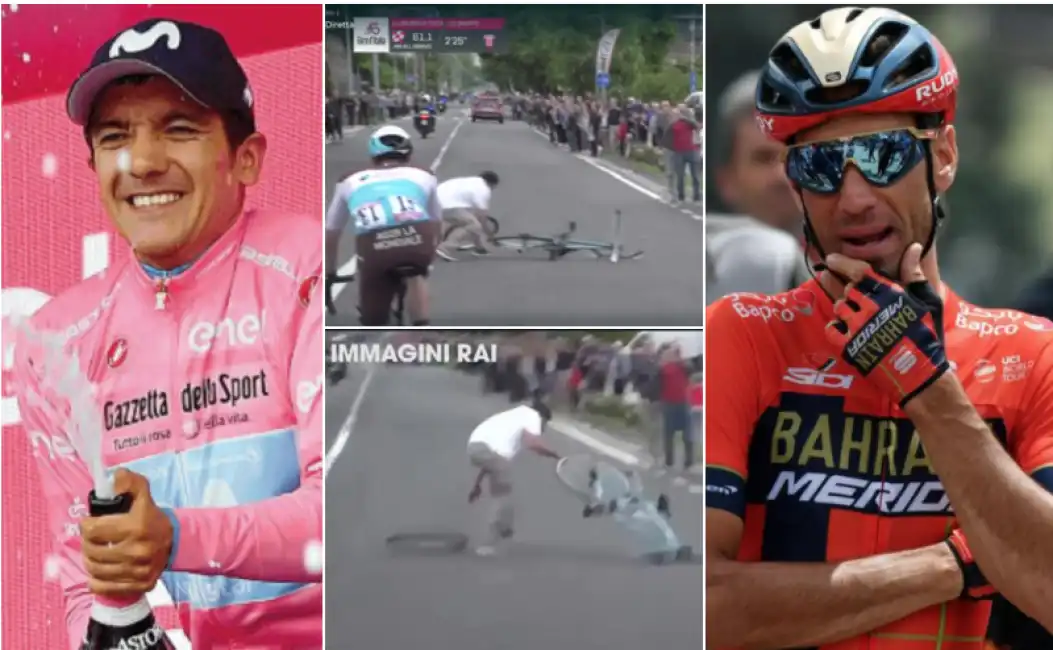 carapaz nibali bici in mezzo alla strada