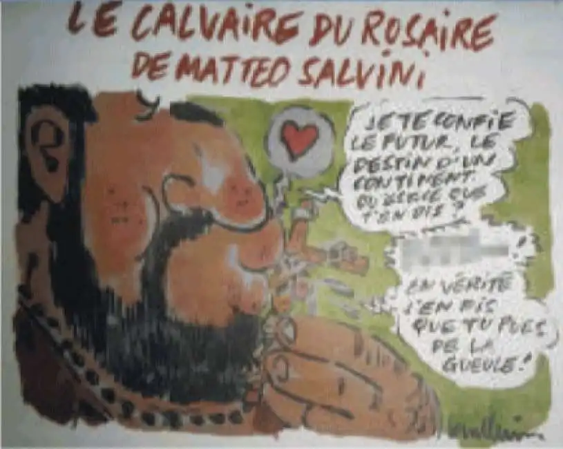 la vignetta di charlie hebdo su salvini e il rosario