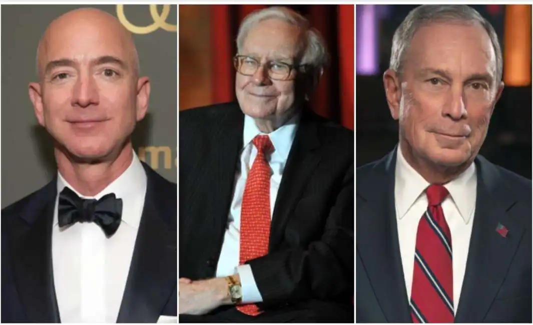 jeff bezos, warren buffett e mike bloomberg