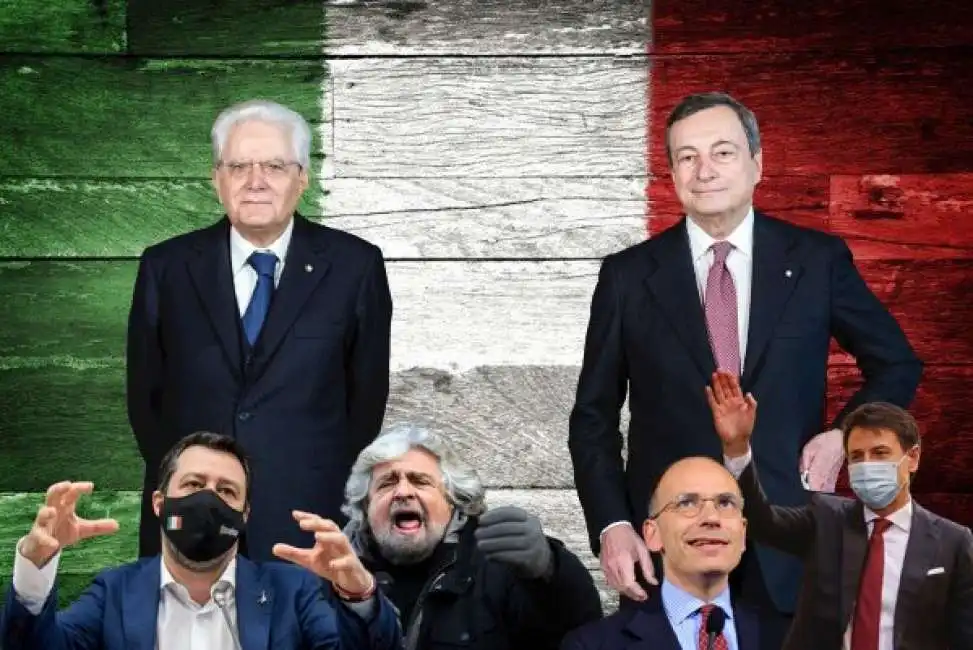 beppe grillo sergio mattarella matteo salvini giuseppe conte enrico letta mario draghi