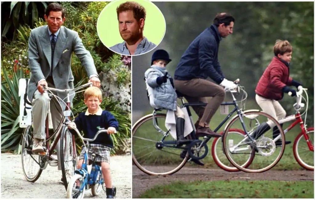 il principe harry con carlo in bici