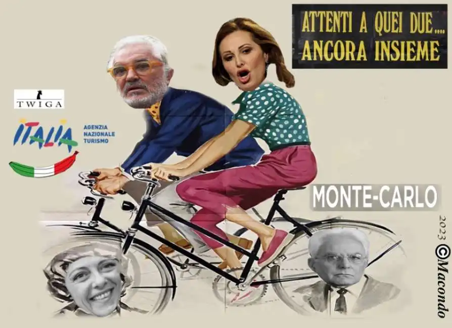 attenti a quei due - vignetta by macondo flavio briatore daniela santanche sergio mattarella giorgia meloni 