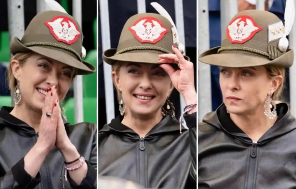 giorgia meloni cappello degli alpini a udine 