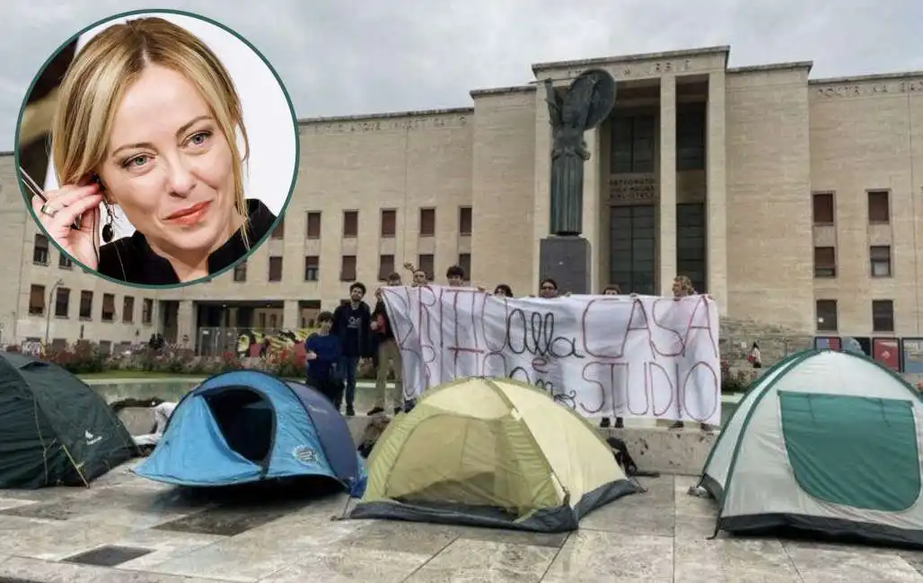 giorgia meloni tende studenti proteste protesta caro affitto affitti case 