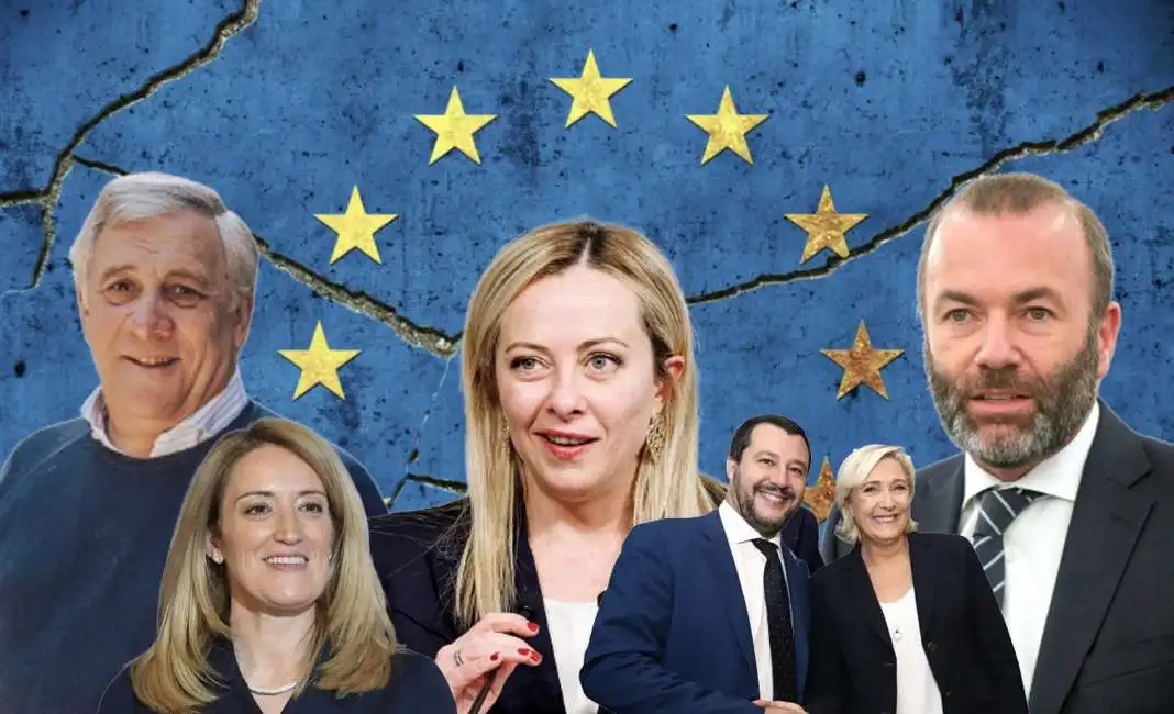 giorgia meloni ue antonio tajani manfred weber roberta metsola matteo salvini marine le pen 