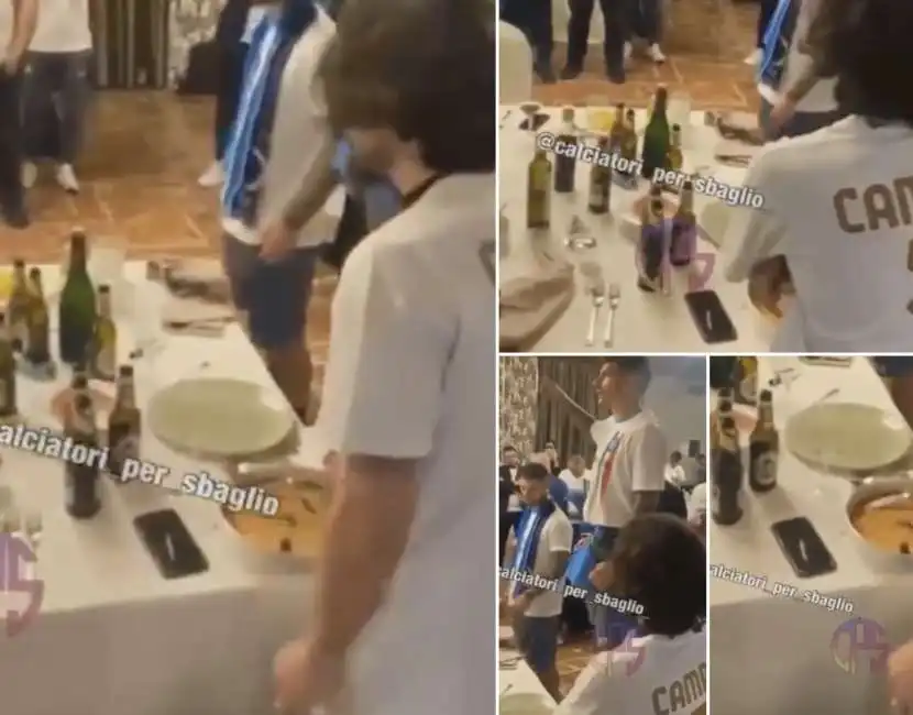 linea bianca sul cellulare durante la cena scudetto del napoli