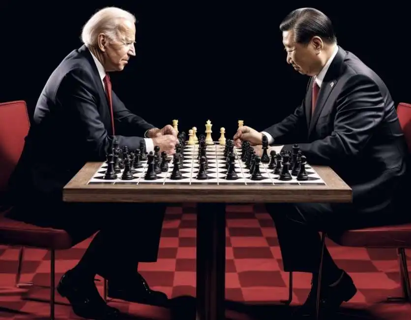 xi jinping e joe biden giocano a scacchi - immagine creata con midjourney 