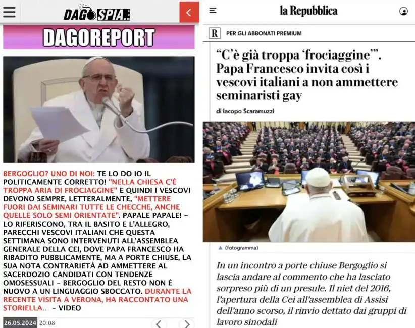 articolo di repubblica sulle frasi di papa francesco ai vescovi dagospia