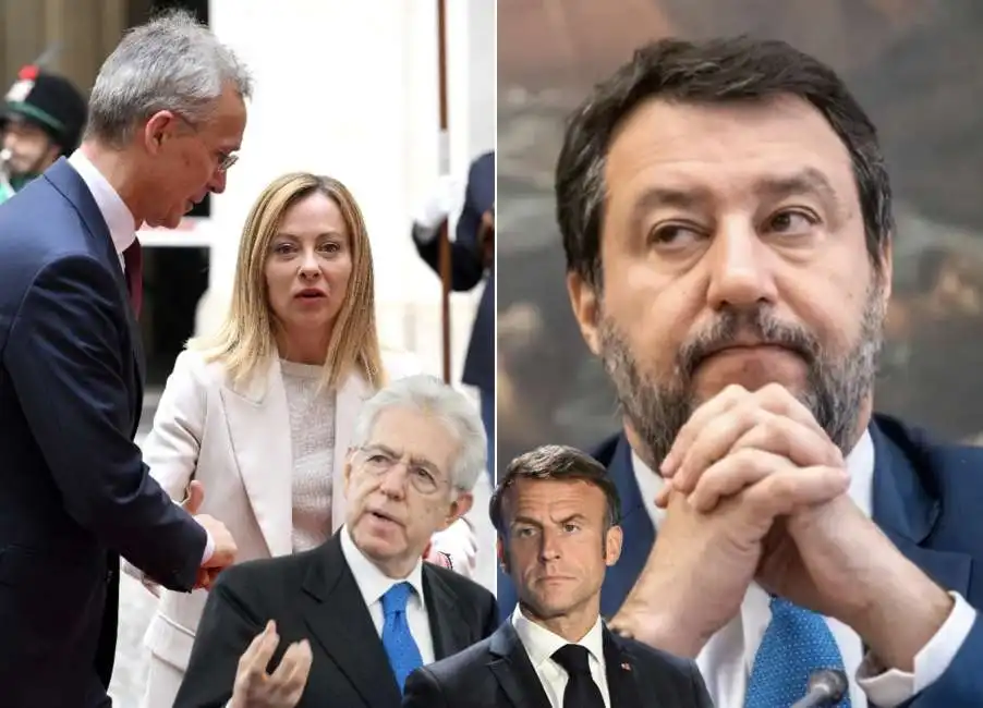 jens stoltenberg giorgia meloni matteo salvini mario monti emmanuel macron 