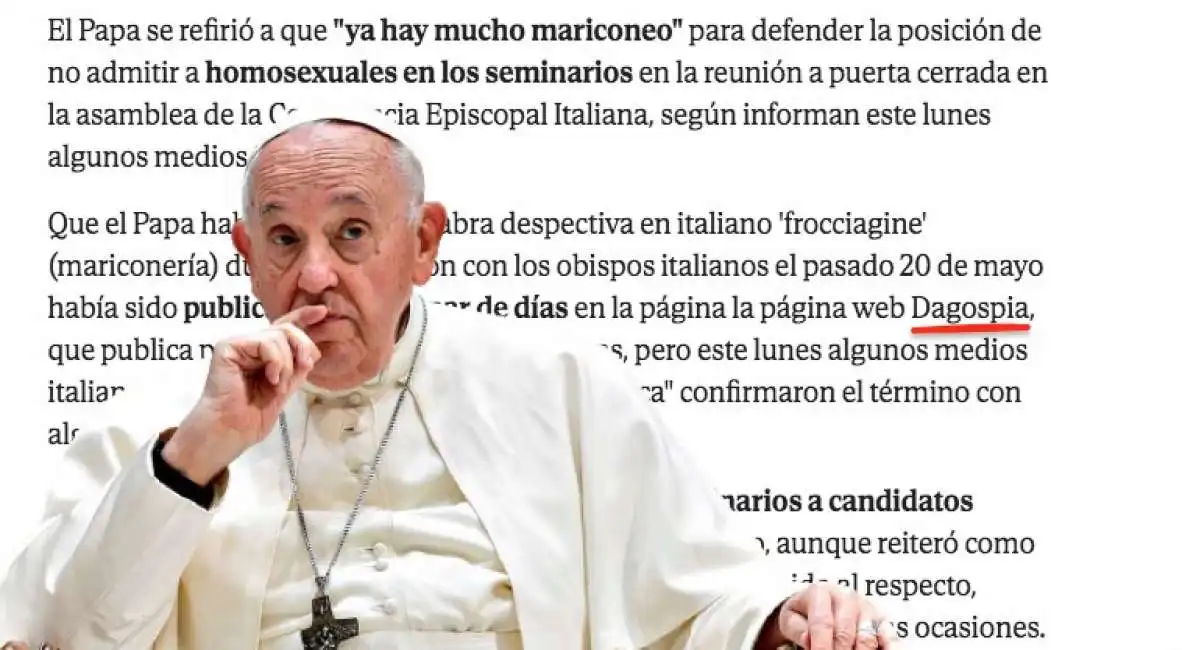 dagospia citata da el mundo per lo scoop sul papa e la frociaggine