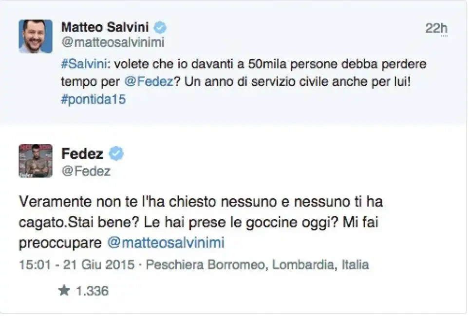 scazzo via twitter tra salvini e fedez