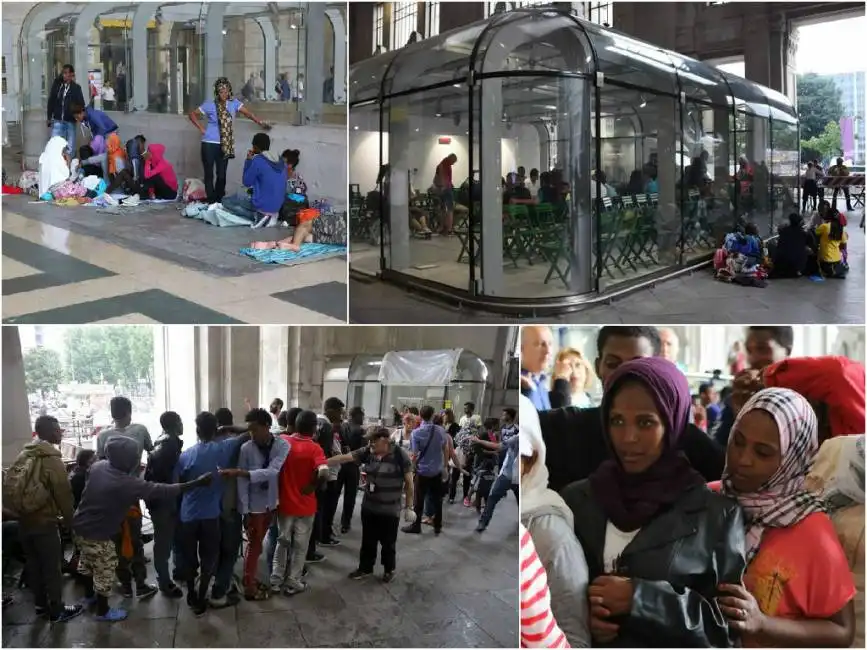 stazione di milano - migranti nei negozi di plexiglass 3