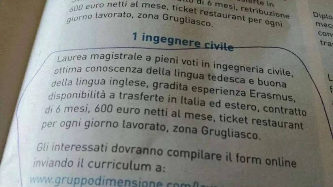 annuncio lavoro ingegnere