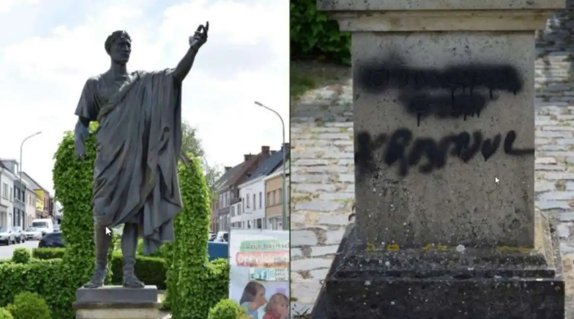 la statua di giulio cesare vandalizzata in belgio-4