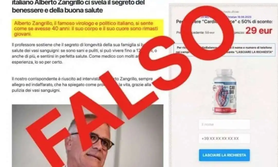 alberto zangrillo pubblicita integratore fake falsa