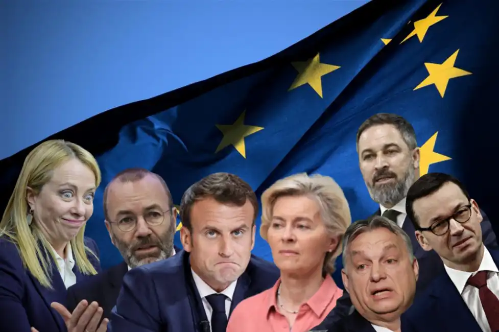 mateusz morawiecki giorgia meloni emmanuel macron viktor orban urusula von der leyen santiago abascal manfred weber