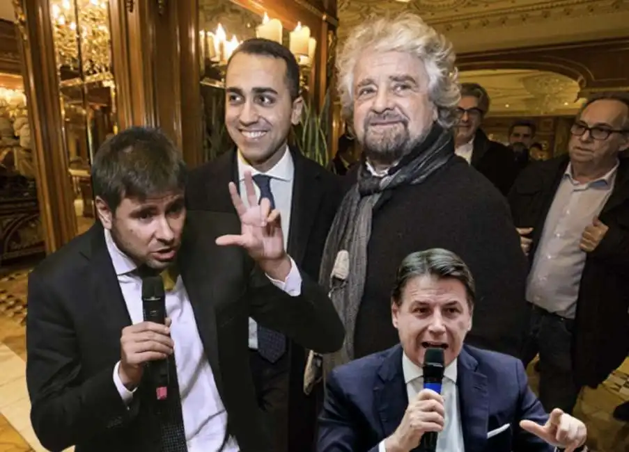 alessandro di battista giuseppe conte luigi di maio beppe grillo