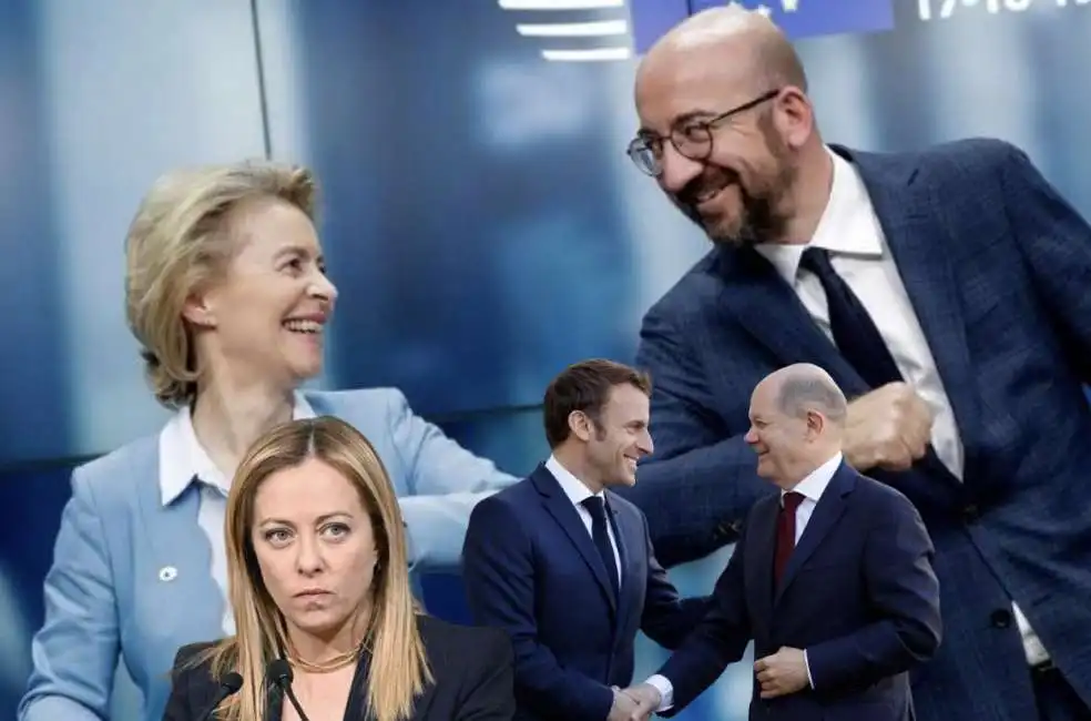 giorgia meloni ursula von der leyen charles michel emmanuel macron 