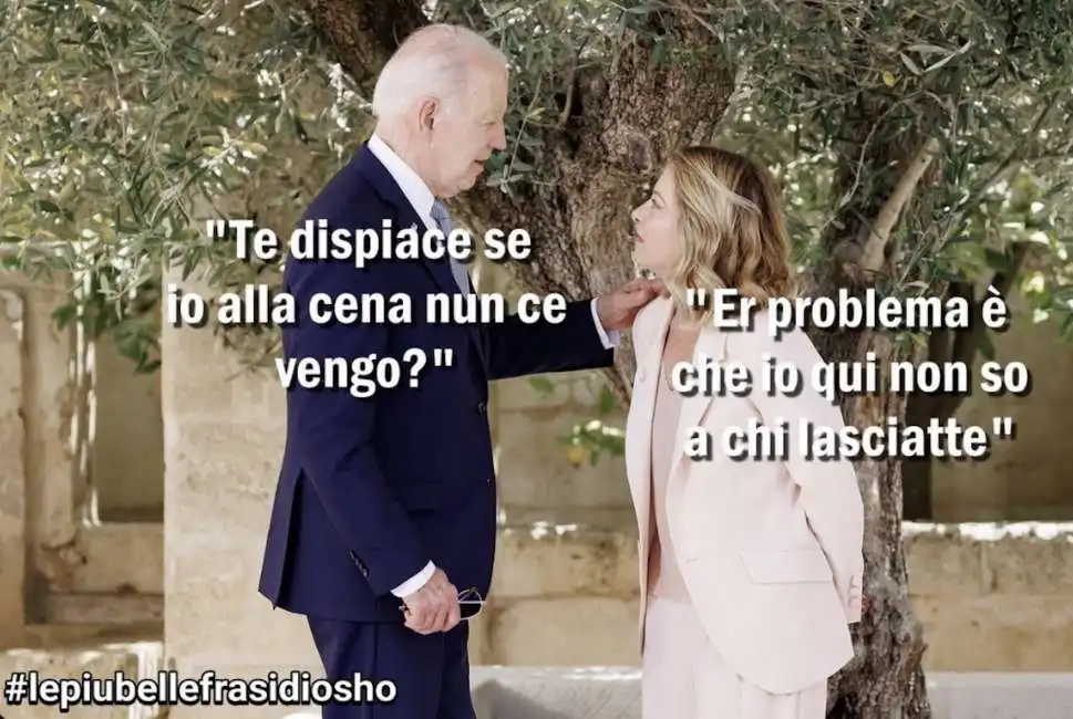 joe biden - giorgia meloni - g7 borgo egnazia - meme by osho